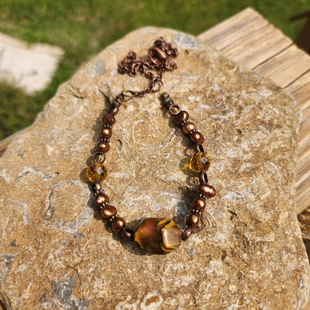 Handmade whisky amber colored statement  necklace